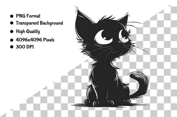 Download Watercolor B&amp;W Cartoon Cat PNG - Cartoon cat png Collection