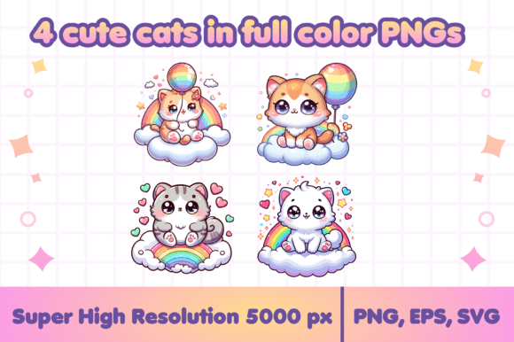 Download Colorful Cute Cat PNG Sublimation - Premium Bundle