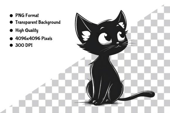 Download Watercolor B&amp;W Cartoon Cat PNG - Premium Resources