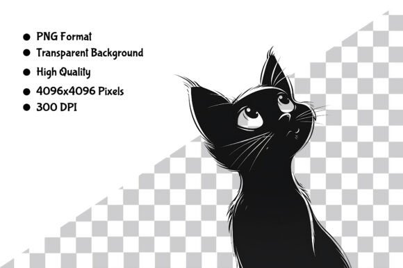 Download Watercolor B&amp;W Cartoon Cat PNG - Premium Resources