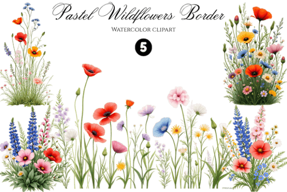 Download Pastel Wildflowers Border Clipart - Pastel Collection