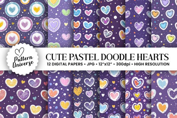Download Cute Pastel Doodle Hearts Pattern - Pastel Collection