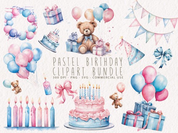 Download Pastel Birthday Clipart Bundle - Pastel Collection