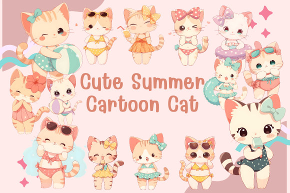 Download Cute Summer Cartoon Cat PNG - Premium Resources