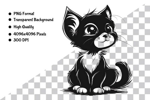 Download Watercolor B&amp;W Cartoon Cat PNG - Cartoon cat png Collection