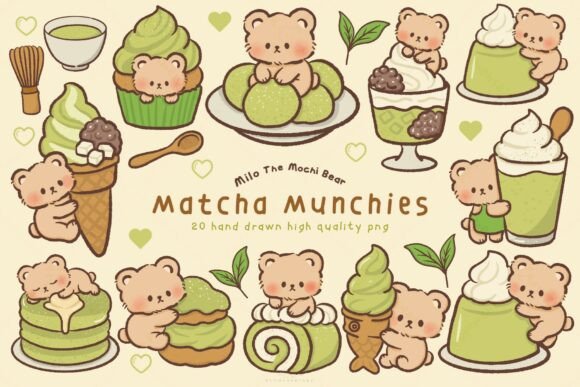 Download Kawaii Bear Matcha Dessert Clipart - Match Collection