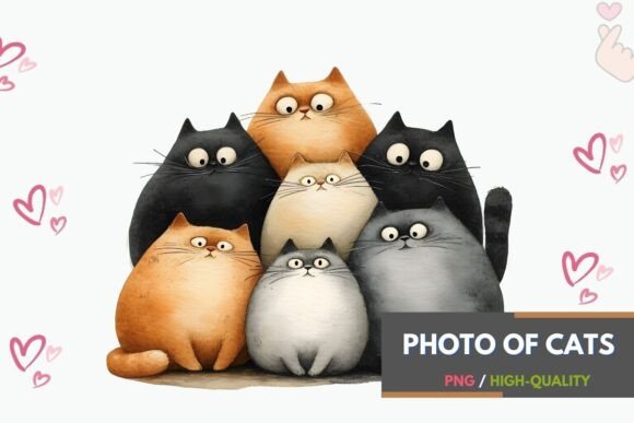 Download Cute Watercolor Cartoon Cat PNG - Premium Bundle